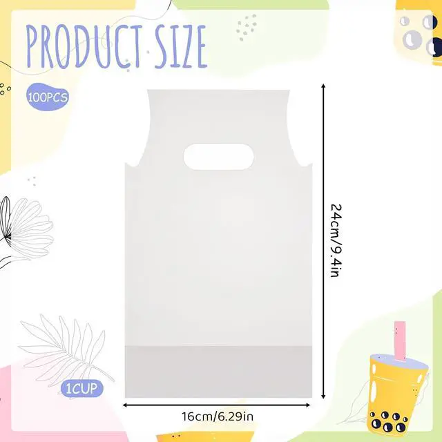 Alt view image 2 of 7 - 100 Pcs Clear Handle Drinking Poly Bags, 1 Cup Drink Carrier for Delivery Plastic Drinking Bags with Handle 6 x 10 Inch for Single Cup