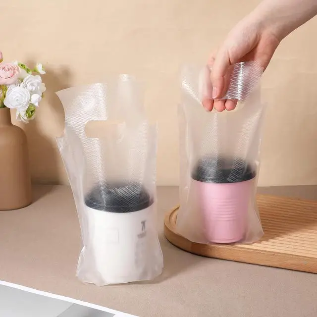 Alt view image 3 of 7 - 100 Pcs Clear Handle Drinking Poly Bags, 1 Cup Drink Carrier for Delivery Plastic Drinking Bags with Handle 6 x 10 Inch for Single Cup