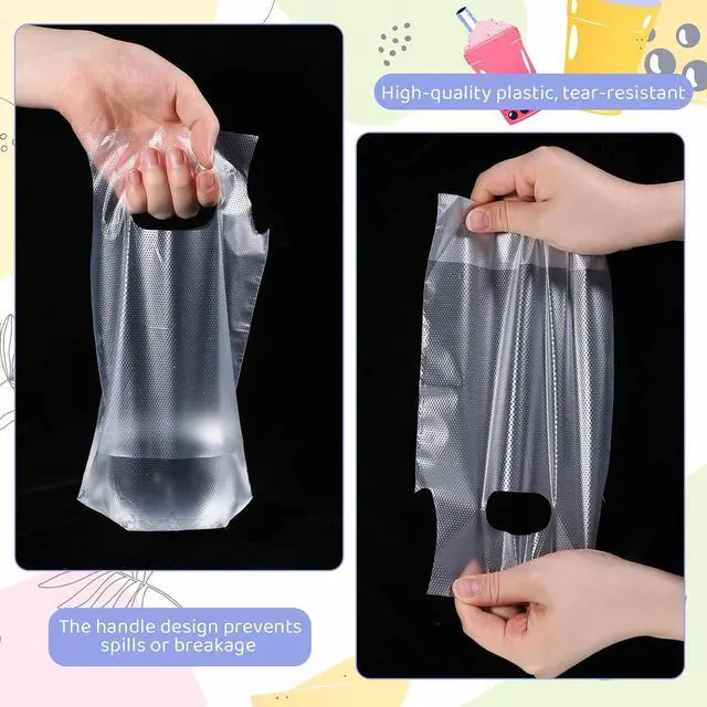 Alt view image 4 of 7 - 100 Pcs Clear Handle Drinking Poly Bags, 1 Cup Drink Carrier for Delivery Plastic Drinking Bags with Handle 6 x 10 Inch for Single Cup