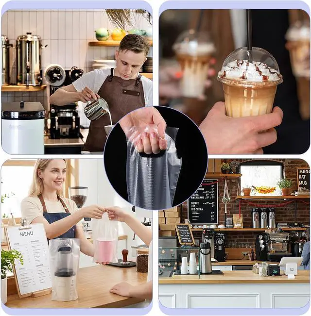 Alt view image 6 of 7 - 100 Pcs Clear Handle Drinking Poly Bags, 1 Cup Drink Carrier for Delivery Plastic Drinking Bags with Handle 6 x 10 Inch for Single Cup