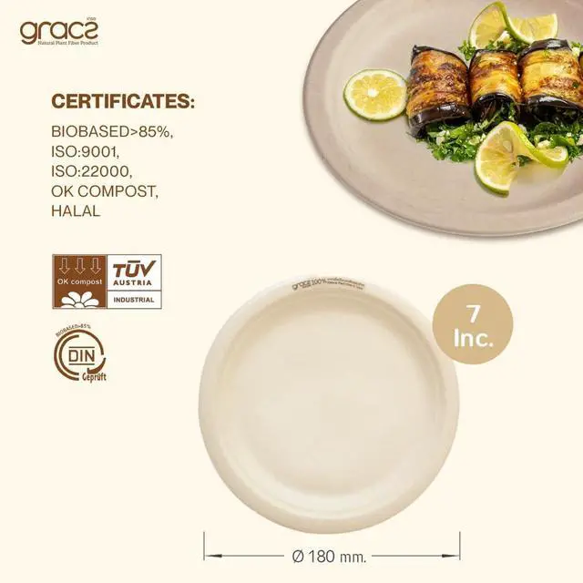 Alt view image 3 of 7 - Gracz Disposable Plates - Round Compostable Paper Plates 7-inch - Made from Renewable Sugarcane Fiber - For Home, Catering, Schools, Healthcare Facilities - Pack of 50