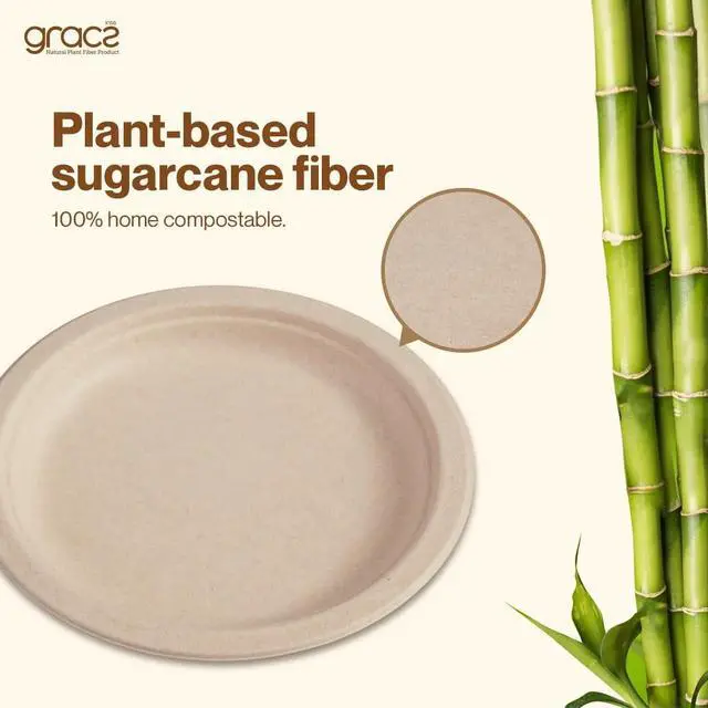 Alt view image 2 of 7 - Gracz Disposable Plates - Round Compostable Paper Plates 7-inch - Made from Renewable Sugarcane Fiber - For Home, Catering, Schools, Healthcare Facilities - Pack of 50