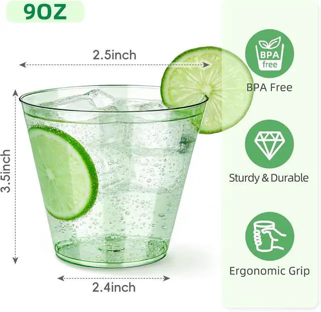 Alt view image 2 of 6 - N9R 50PCS Green Plastic Cups, 9 oz Disposable Clear Cocktail Party Cups | Fancy Wine & Margaret Glasses, Sage Green, BPA-Free, for Weddings, Birthday, World Cup and Gatherings