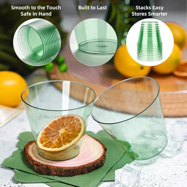 Alt view image 3 of 6 - N9R 50PCS Green Plastic Cups, 9 oz Disposable Clear Cocktail Party Cups | Fancy Wine & Margaret Glasses, Sage Green, BPA-Free, for Weddings, Birthday, World Cup and Gatherings