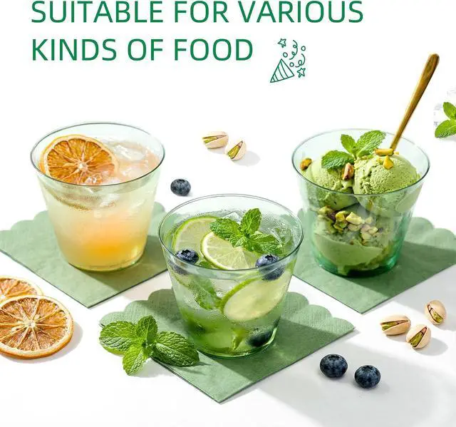 Alt view image 5 of 6 - N9R 50PCS Green Plastic Cups, 9 oz Disposable Clear Cocktail Party Cups | Fancy Wine & Margaret Glasses, Sage Green, BPA-Free, for Weddings, Birthday, World Cup and Gatherings