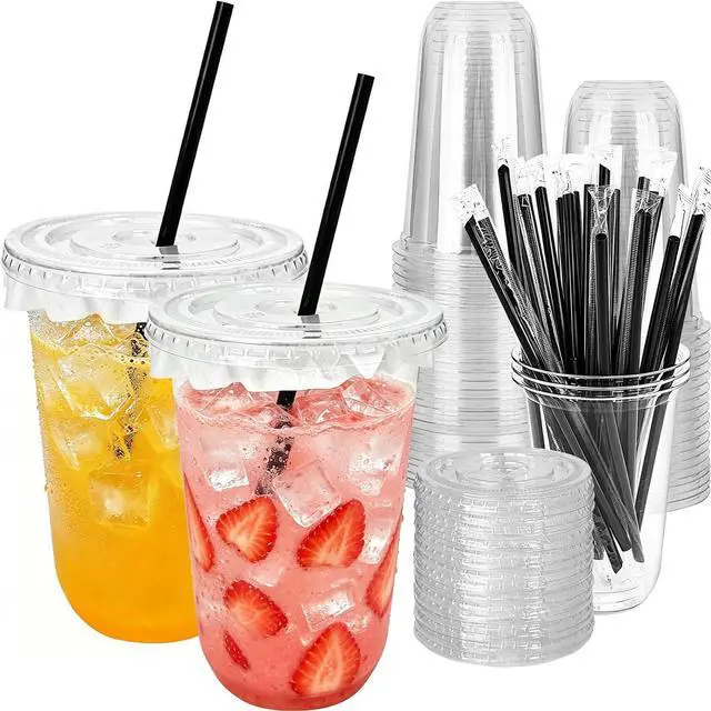 Main image of Zddaoole 25 Pack Clear Plastic Cups with Lids and Straws,16 oz Disposable Iced Coffee Cups,PET Crystal Cups with Leak-proof paper for Cold Drinks,Juice,Smoothie