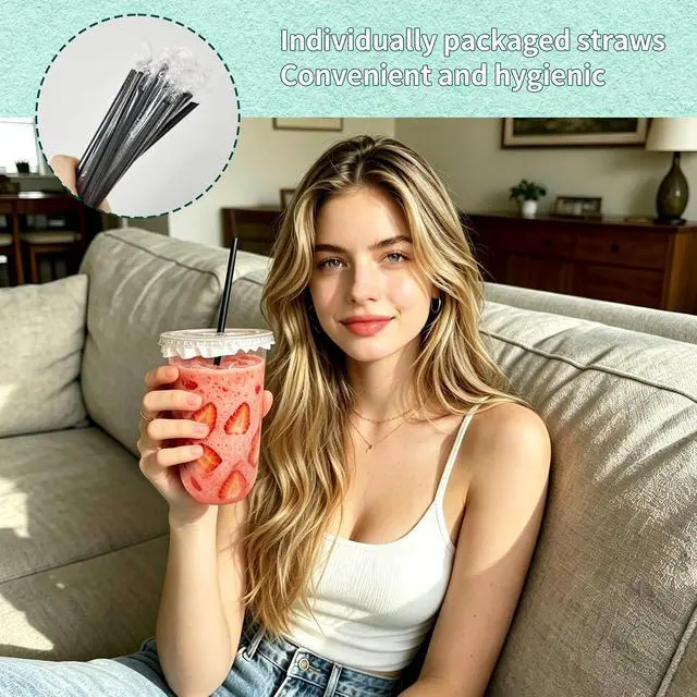 Alt view image 4 of 7 - Zddaoole 25 Pack Clear Plastic Cups with Lids and Straws,16 oz Disposable Iced Coffee Cups,PET Crystal Cups with Leak-proof paper for Cold Drinks,Juice,Smoothie