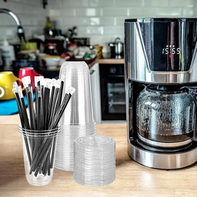 Alt view image 7 of 7 - Zddaoole 25 Pack Clear Plastic Cups with Lids and Straws,16 oz Disposable Iced Coffee Cups,PET Crystal Cups with Leak-proof paper for Cold Drinks,Juice,Smoothie