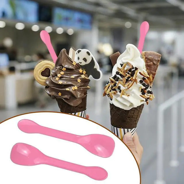Alt view image 2 of 7 - 50 Pieces Plastic Caviar Spoons, Small Disposable Dessert Spoons for Sampling, Tasting, Ice Cream Cup, Party Supplies (50, Pink)