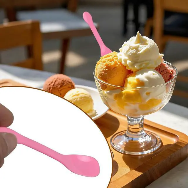 Alt view image 4 of 7 - 50 Pieces Plastic Caviar Spoons, Small Disposable Dessert Spoons for Sampling, Tasting, Ice Cream Cup, Party Supplies (50, Pink)