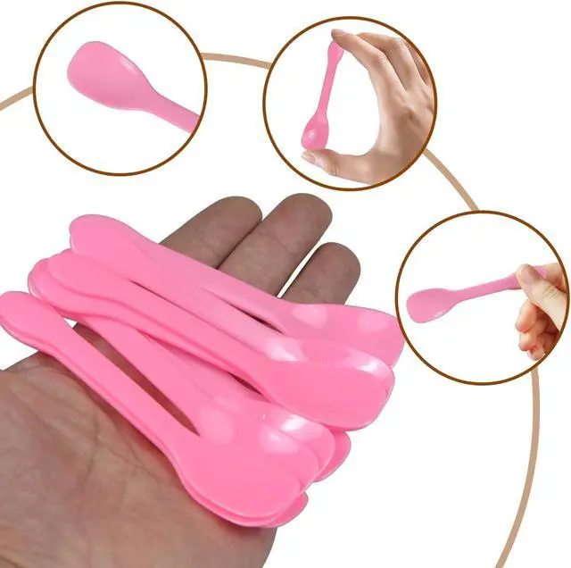 Alt view image 5 of 7 - 50 Pieces Plastic Caviar Spoons, Small Disposable Dessert Spoons for Sampling, Tasting, Ice Cream Cup, Party Supplies (50, Pink)