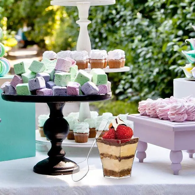 Alt view image 6 of 7 - Oasis Creations Square Mini Dessert Cup - 2 Ounce - Durable Crystal Clear Plastic - 50 Count - Ideal for Desserts, Appetizers, Entrees, Puddings, Mousse and More!