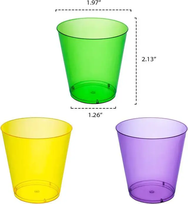 Alt view image 2 of 4 - Party Essentials Hard Plastic Shot Glasses, 2-Ounce, Mardi Gras Mix, Box of 60
