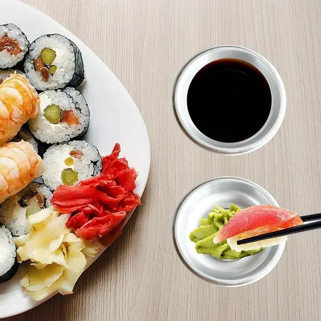 Alt view image 5 of 7 - 100 Pcs Plastic Disposable Sauce Dishes, Dipping Soy Sauce Seasoning Plate Bowls, Mini Condiment Appetizer Tray for Sushi Soy Mustard Vinegar Ketchup BBQ, Silver Circular