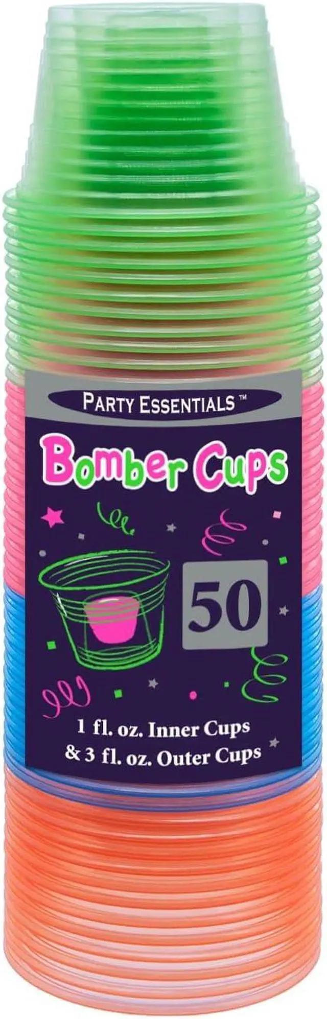 Alt view image 4 of 7 - Party Essentials Soft Plastic Bomber Shot Cups, Jager Blaster Power Bombs Cups, 3 oz., 50-Count, Assorted Neon