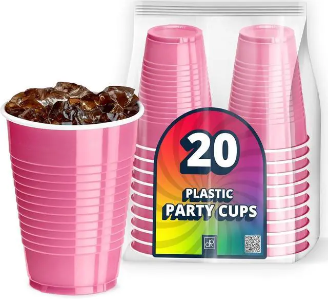 Main image of DecorRack Pink 12 oz Plastic Cups, Disposable Party Supplies (20 Pack)