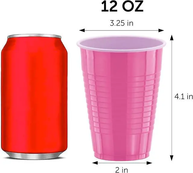 Alt view image 3 of 5 - DecorRack Pink 12 oz Plastic Cups, Disposable Party Supplies (20 Pack)
