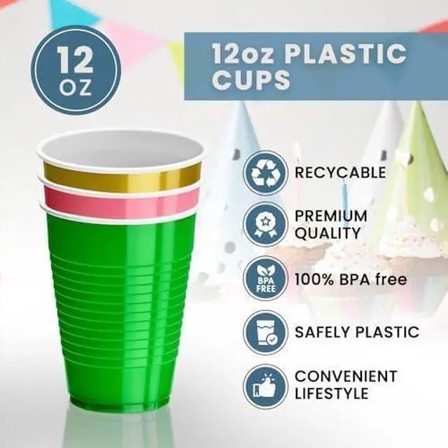 Alt view image 5 of 5 - DecorRack Pink 12 oz Plastic Cups, Disposable Party Supplies (20 Pack)