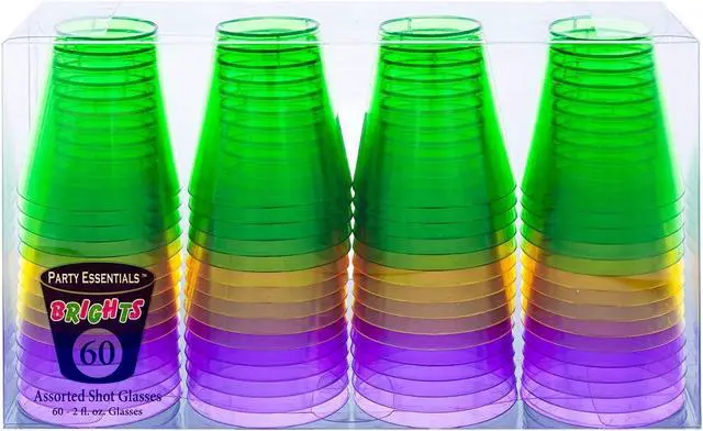 Alt view image 3 of 4 - Party Essentials Hard Plastic Shot Glasses, 2-Ounce, Mardi Gras Mix, Box of 60