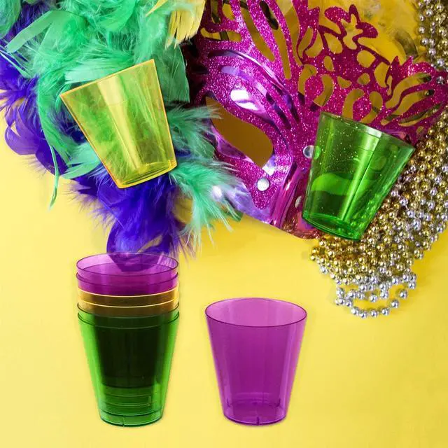 Alt view image 4 of 4 - Party Essentials Hard Plastic Shot Glasses, 2-Ounce, Mardi Gras Mix, Box of 60