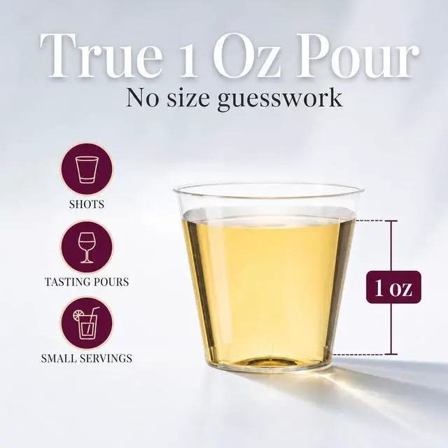 Alt view image 2 of 7 - Embellish Crystal Clear Hard Plastic 1oz Clear Shot Glass Pack Of 50 | For jello shots, whiskey tastings, liquor samples, sauces & dips; rigid glass look; bulk supply for bars & parties