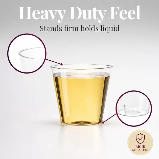 Alt view image 3 of 7 - Embellish Crystal Clear Hard Plastic 1oz Clear Shot Glass Pack Of 50 | For jello shots, whiskey tastings, liquor samples, sauces & dips; rigid glass look; bulk supply for bars & parties