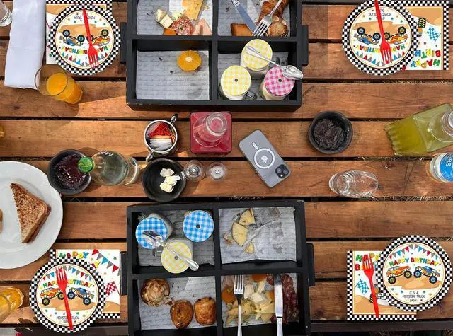 Alt view image 7 of 7 - 72Pcs Racing Car Party Plates and Napkins Monster Truck Birthday Party Supplies Disposable Checkered Race Tableware Set for Boys Birthday Wheel Sports Baby Shower Decorations Serves 24