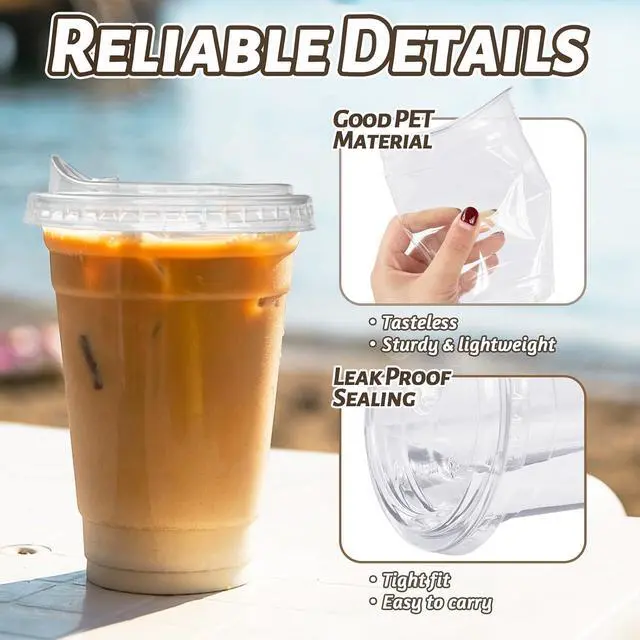 Alt view image 3 of 7 - Qinsihwn 20 oz Clear Plastic Cups with Strawless Sip Lid,25 Sets Disposable Iced Coffee Cups with Lids,Disposable Clear Plastic Cups with Lids for Iced Coffee,Smoothie,Cold Drinks for Party