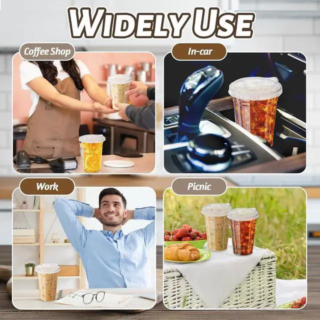 Alt view image 5 of 7 - Qinsihwn 20 oz Clear Plastic Cups with Strawless Sip Lid,25 Sets Disposable Iced Coffee Cups with Lids,Disposable Clear Plastic Cups with Lids for Iced Coffee,Smoothie,Cold Drinks for Party