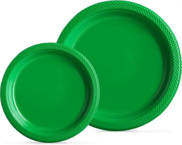 Main image of 40 Pcs Green Plastic Plates, Green Plates for Party, Picnic | 20 Guests Green Disposable Plates for Christmas