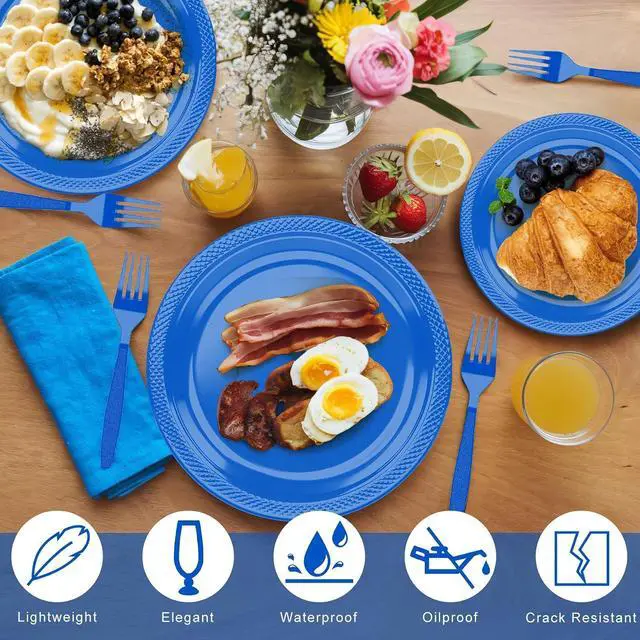 Alt view image 3 of 7 - Dark Blue Plastic Plates for Party - 7 Inch -50 Count,Disposable Plastic Dessert Plates for Birthday,Graduation,Picnic,Father's Day