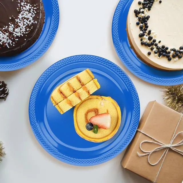 Alt view image 4 of 7 - Dark Blue Plastic Plates for Party - 7 Inch -50 Count,Disposable Plastic Dessert Plates for Birthday,Graduation,Picnic,Father's Day