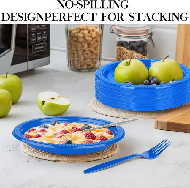 Alt view image 5 of 7 - Dark Blue Plastic Plates for Party - 7 Inch -50 Count,Disposable Plastic Dessert Plates for Birthday,Graduation,Picnic,Father's Day