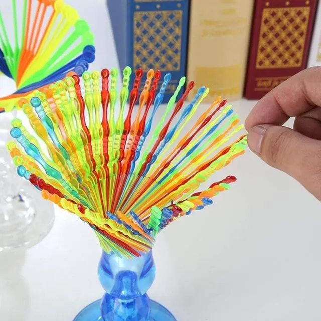 Alt view image 5 of 6 - Comicfs 300pcs Disposable Plastic Fruit Forks, 4" Bistro Cocktail Forks Tasting Appetizer Fork Set Toothpick Portable Salad Mini Cake Fork (Multicolor)