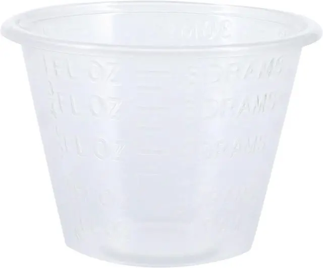 Main image of Henry Schein Graduated Medicine Cup, 1 Oz, Easy to Read, Disposable, 100 Ct | Clear Plastic, Measuring Marks Support Accurate Dosing, for Medication, Samples, Dental, Medical, Mouthwash and Home Use