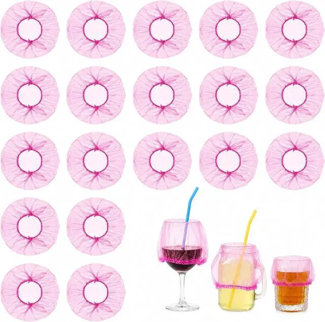 Main image of 100 Pcs Disposable Drink Covers for Alcohol Protection Women Scrunchie, Disposable Cup Covers Wine Glass Cover fit Most Cup Sizes Drink Protector for Women Adult Bar Club Party (Pink, Large)