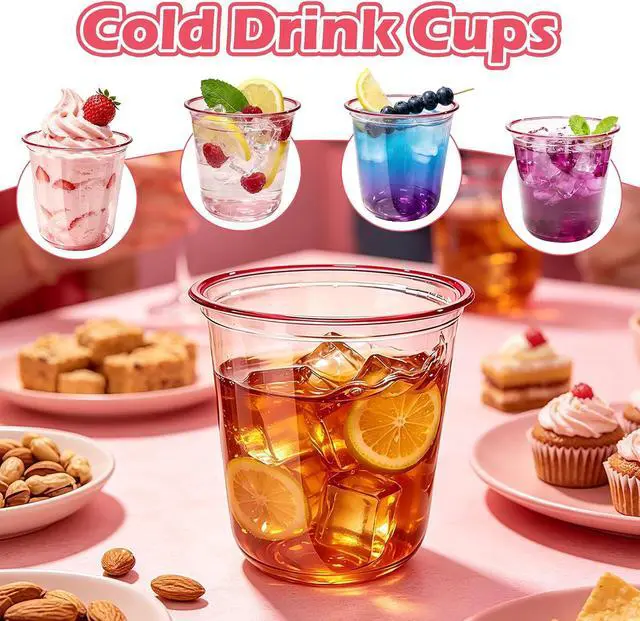 Alt view image 4 of 7 - Alaeseje 50 Pack Pink Plastic Cups,12 oz Disposable Stemless Wine Glasses | Cocktail Pink Party Cups Clear Drinking Cup for Valentines,Wedding,Birthday,Bridal Shower,Christmas