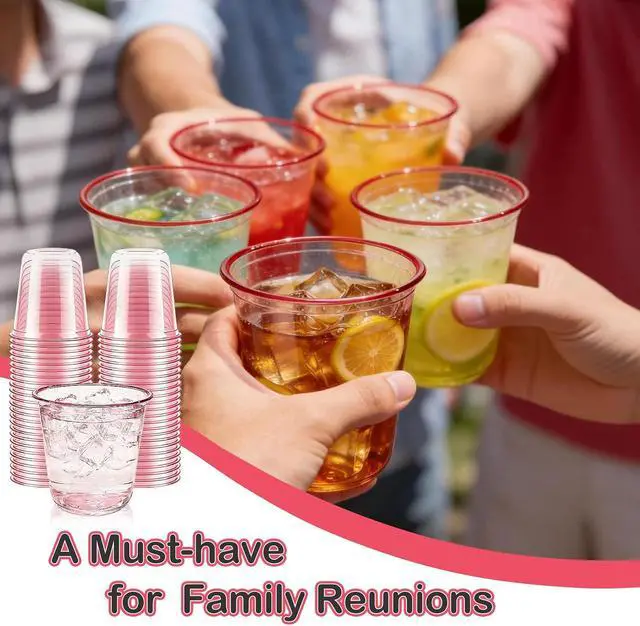Alt view image 5 of 7 - Alaeseje 50 Pack Pink Plastic Cups,12 oz Disposable Stemless Wine Glasses | Cocktail Pink Party Cups Clear Drinking Cup for Valentines,Wedding,Birthday,Bridal Shower,Christmas