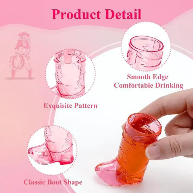 Alt view image 3 of 7 - SHAOQINLIN Cowboy Boot Shot Glasses, 15 PCS 1 oz Mini Plastic Boot Cups | Hot Pink Boots Mugs Western Cowboy Cowgirl Theme Party Supplies