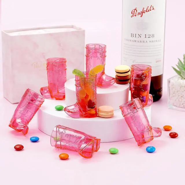 Alt view image 4 of 7 - SHAOQINLIN Cowboy Boot Shot Glasses, 15 PCS 1 oz Mini Plastic Boot Cups | Hot Pink Boots Mugs Western Cowboy Cowgirl Theme Party Supplies