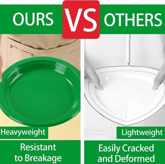 Alt view image 5 of 7 - 40 Pcs Green Plastic Plates, Green Plates for Party, Picnic | 20 Guests Green Disposable Plates for Christmas