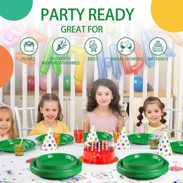 Alt view image 2 of 7 - 40 Pcs Green Plastic Plates, Green Plates for Party, Picnic | 20 Guests Green Disposable Plates for Christmas