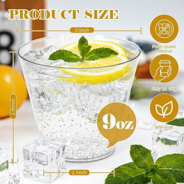 Alt view image 2 of 5 - 50 Pack Plastic Cups 9oz Clear Plastic Cups | Fancy Disposable Cocktail Cup, Stemless Wine Glasses, For Party Wedding, Thanksgiving Christmas Graduation