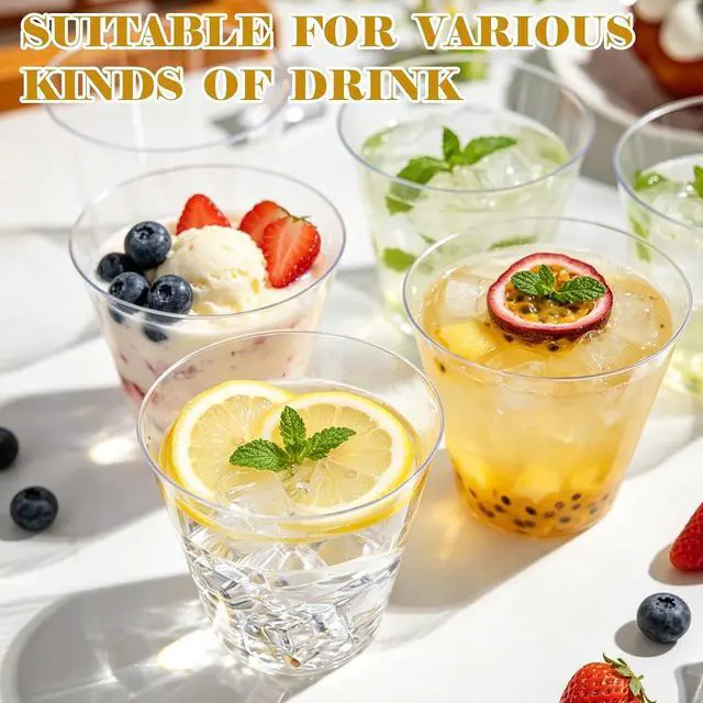Alt view image 5 of 5 - 50 Pack Plastic Cups 9oz Clear Plastic Cups | Fancy Disposable Cocktail Cup, Stemless Wine Glasses, For Party Wedding, Thanksgiving Christmas Graduation