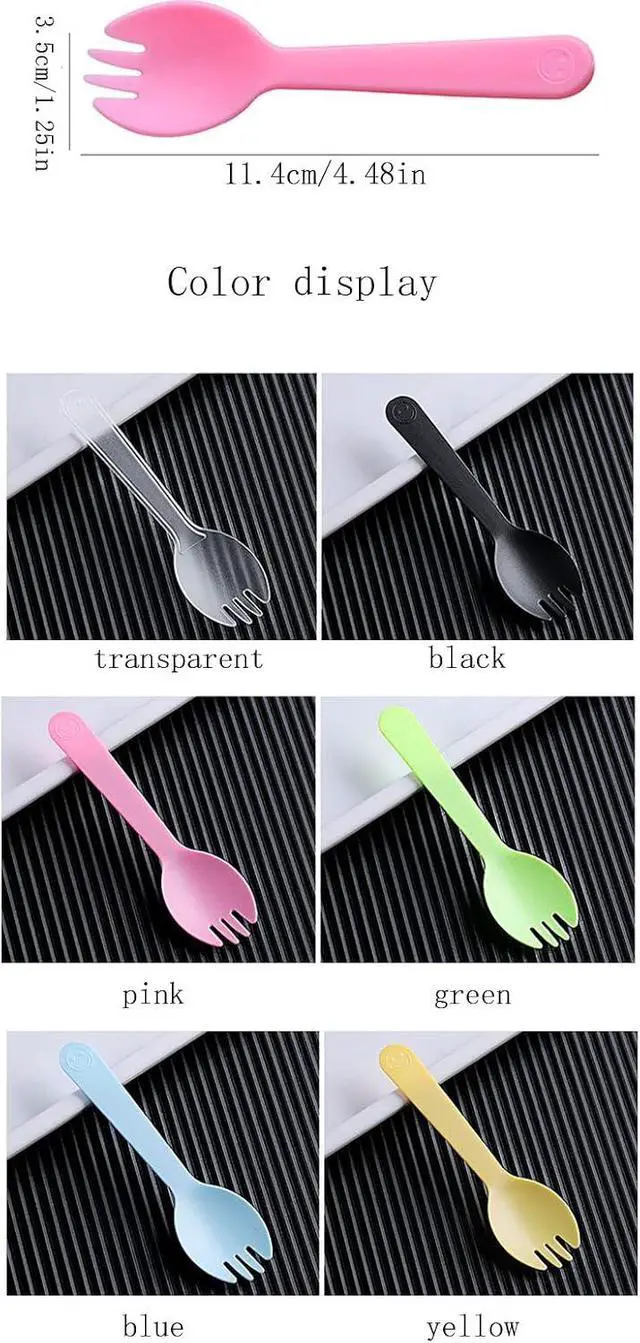Alt view image 2 of 7 - 100 Pack Disposable Plastic Sporks Cutlery Set Small Tasting Spoons Mini Spoons Dessert Spoon Disposable Plastic Forks for Ice Cream Cake Jelly Pie Cheesecake Cupcakes Individually Wrapped