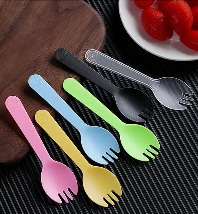 Alt view image 7 of 7 - 100 Pack Disposable Plastic Sporks Cutlery Set Small Tasting Spoons Mini Spoons Dessert Spoon Disposable Plastic Forks for Ice Cream Cake Jelly Pie Cheesecake Cupcakes Individually Wrapped
