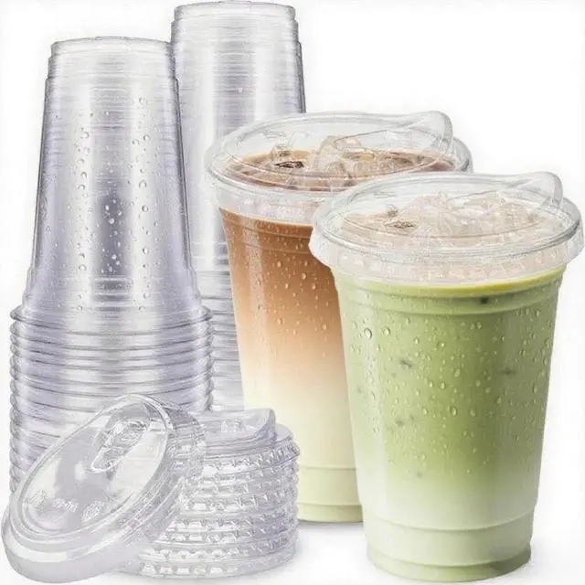 Main image of 25 Sets- 16 oz Clear Plastic Cups with Strawless-Sip-Lids, Disposable Cup Plastic Iced Coffee Cups for Cold Drinks, Smoothies and Juices