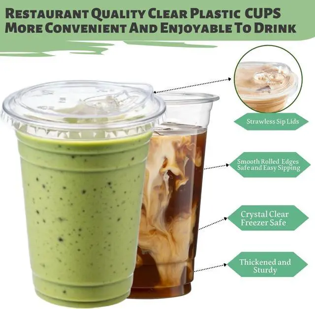 Alt view image 3 of 6 - 25 Sets- 16 oz Clear Plastic Cups with Strawless-Sip-Lids, Disposable Cup Plastic Iced Coffee Cups for Cold Drinks, Smoothies and Juices