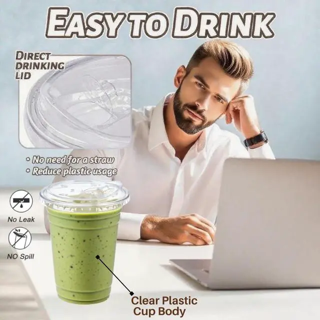 Alt view image 4 of 6 - 25 Sets- 16 oz Clear Plastic Cups with Strawless-Sip-Lids, Disposable Cup Plastic Iced Coffee Cups for Cold Drinks, Smoothies and Juices