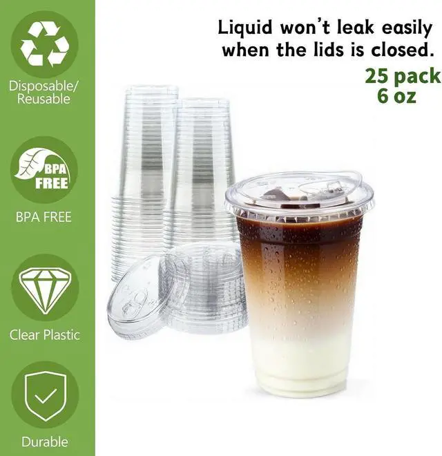 Alt view image 6 of 6 - 25 Sets- 16 oz Clear Plastic Cups with Strawless-Sip-Lids, Disposable Cup Plastic Iced Coffee Cups for Cold Drinks, Smoothies and Juices